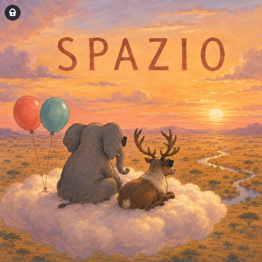 Lazy Paint: Elefante e carib&ugrave; contemplano lo spazio da una nuvola.