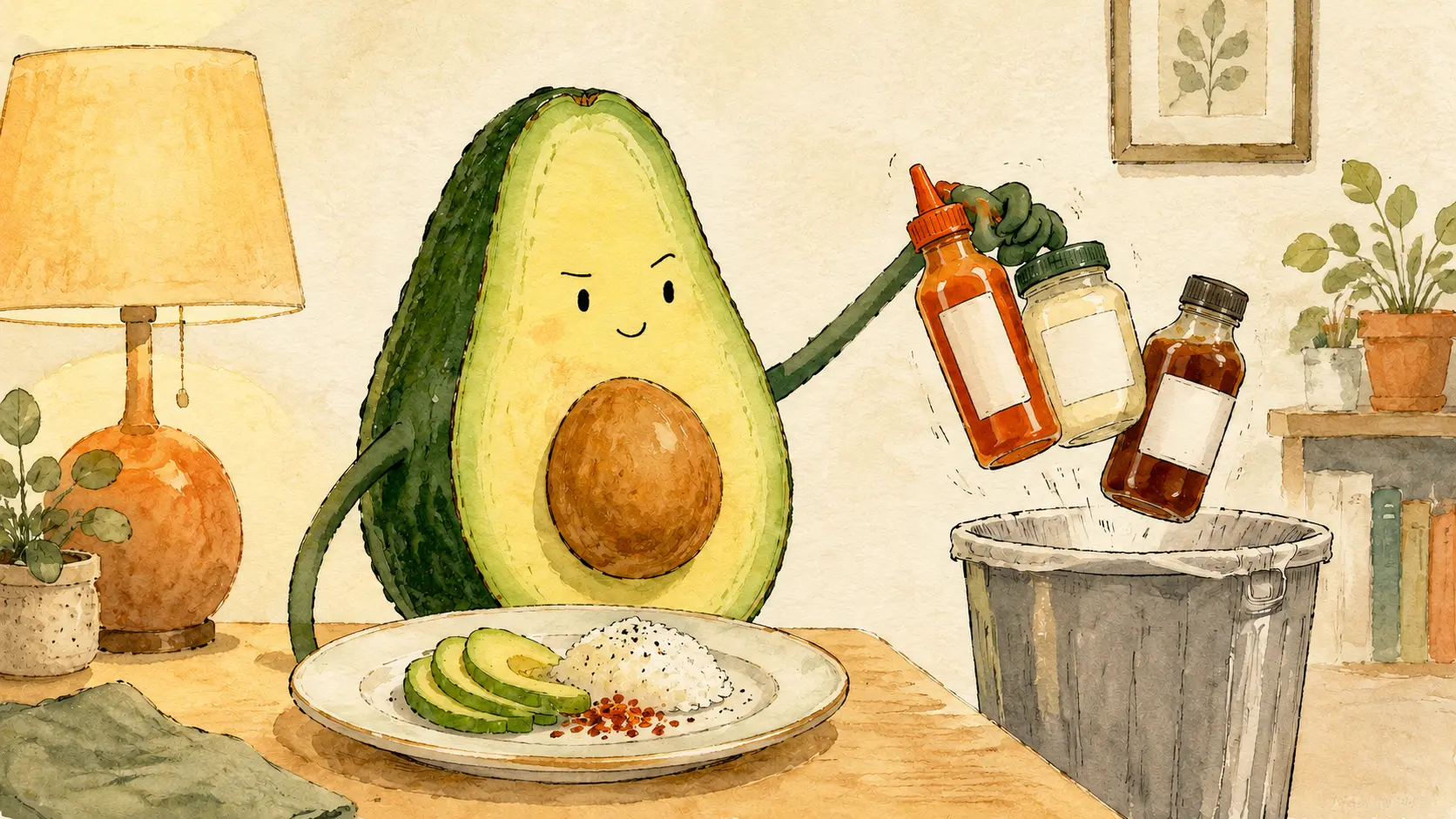 Avocado proprietà e benefici: illustrazione LazyFitness su grassi monoinsaturi e porzione.