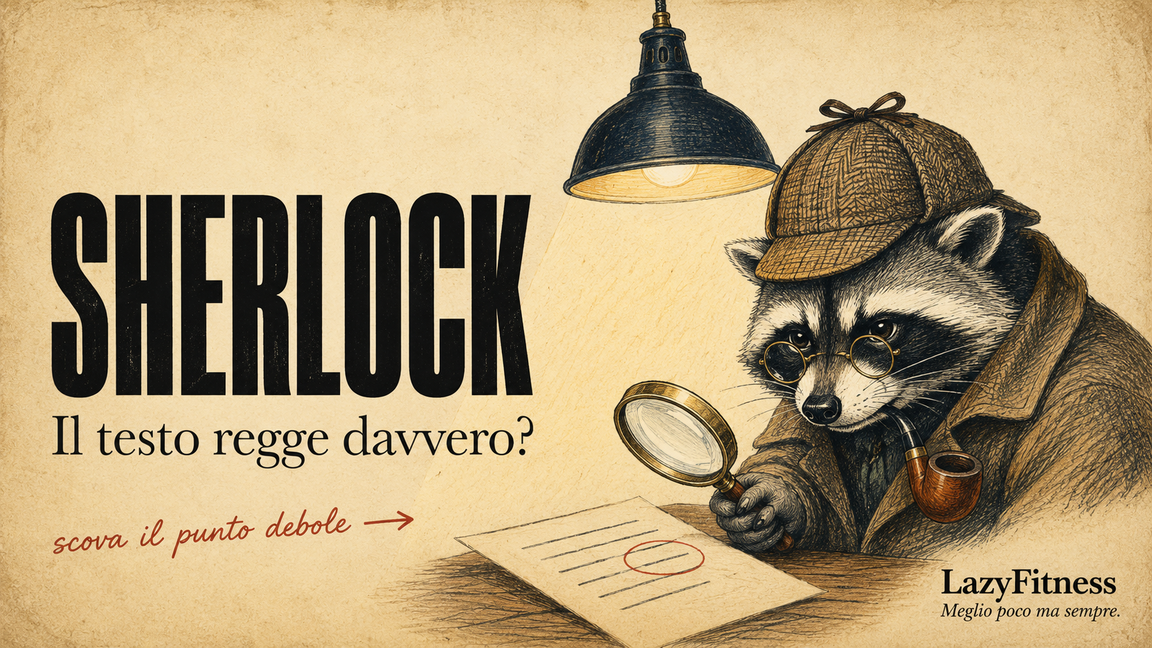 Procione detective di Sherlock Basic con cappello, occhiali, pipa e lente