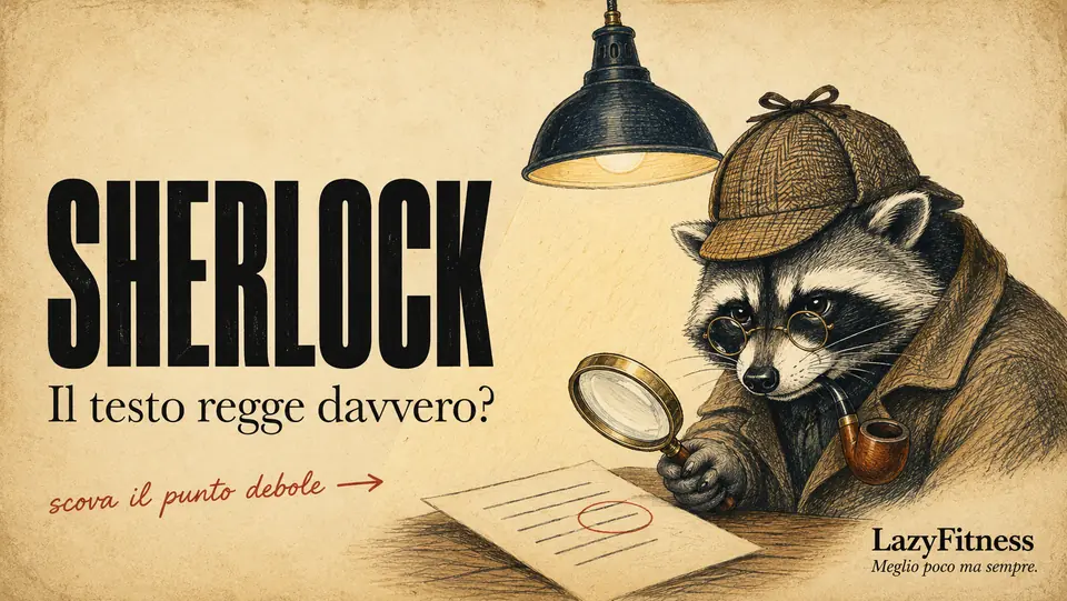 Procione detective con cappello, occhiali, pipa e lente che analizza un documento per Sherlock Basic